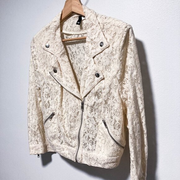 Cream Lace Biker Moto Jacket - Picture 10 of 16